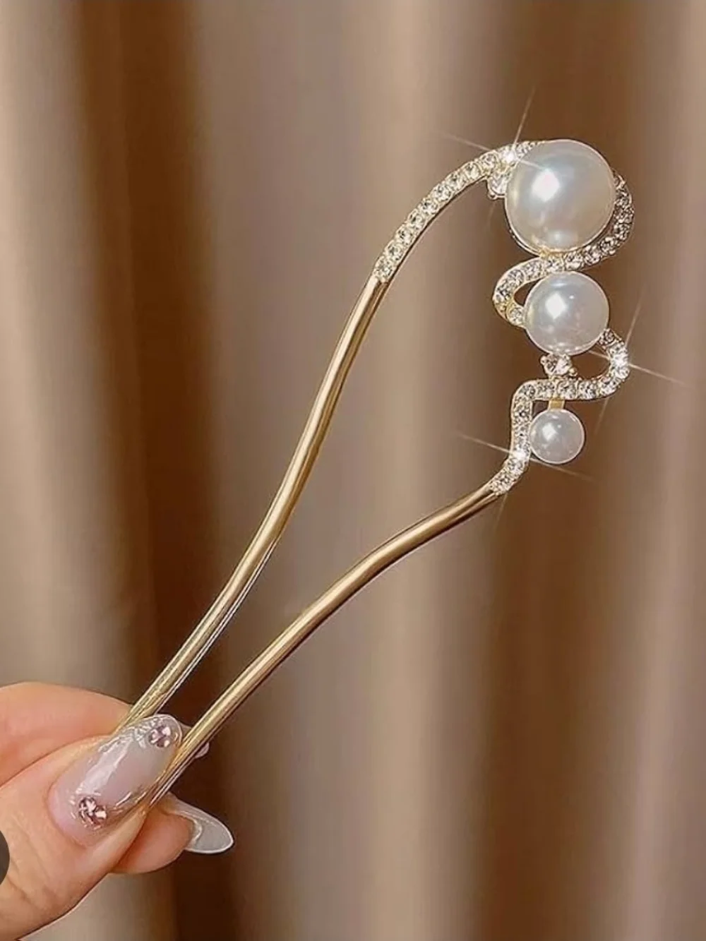 Gold Pearl & Crystal Hair Pin - Elegant Women's Hair Accessory